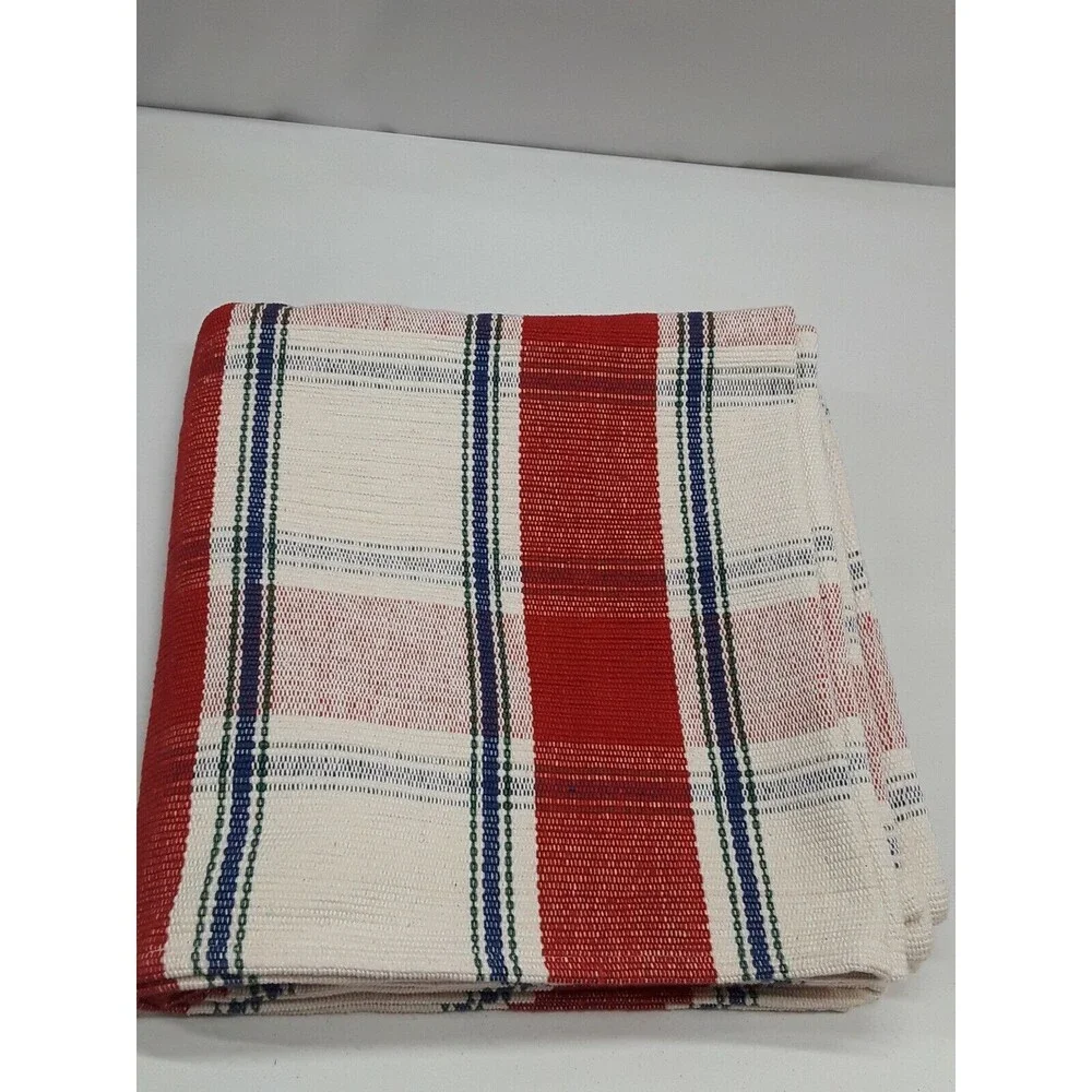 Tag Textiles India Heavy Tablecloth Woven Red Blue White Checkered 64x60